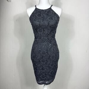 Women’s Juniors Dress Lace Sequin Gray Size 3 Formal Dance Wedding Graduation
